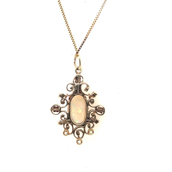 14K Yellow Gold Oval Opal Filigree Pendant 21" Necklace - Picture 3 of 5